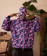 Erkek 2 İplik Bape Kapüşonu Fermuarlı Hırka - Mor resmi