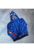 Erkek 2 İplik Bape Kapüşonu Fermuarlı Hırka - Mavi resmi