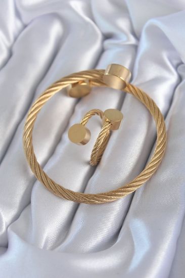 316L Çelik Gold Renk Sarmal Model Erkek Bileklik Yüzük Kombini resmi