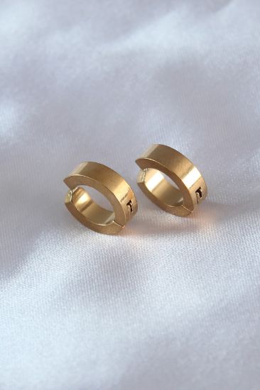 Çelik Gold Renk Sıkıştırmalı Erkek Küpe resmi